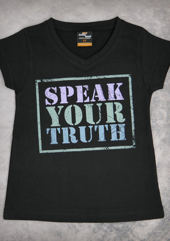 Speak Your Truth – Youth Girl Black V-neck T-shirt