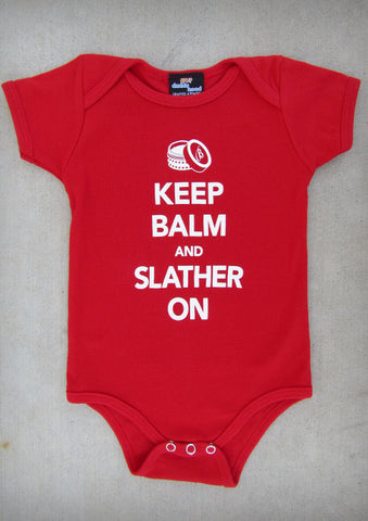Keep Balm and Slather On – Baby Red Onepiece & T-shirt