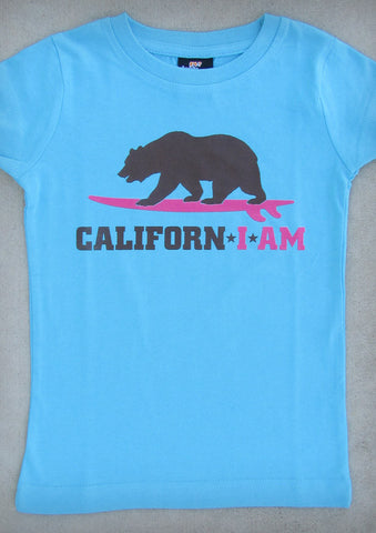 Californ I Am (Surfer) – California Youth Girl Aqua Blue Crew Neck T-shirt