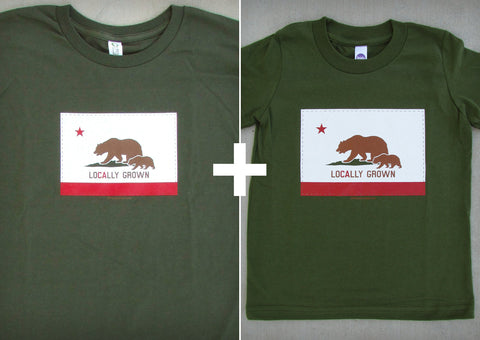 Locally Grown Olive Gift Set – California Men's T-shirt + Youth Boy T-shirt